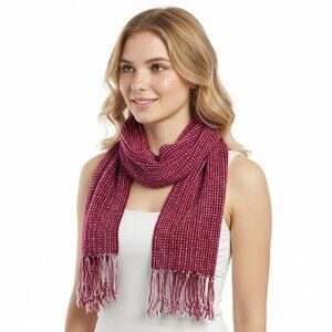 Chenille Burgundy Dotted Long Rectangular Scarf Tassels Winter Fall Red Pink Y2K